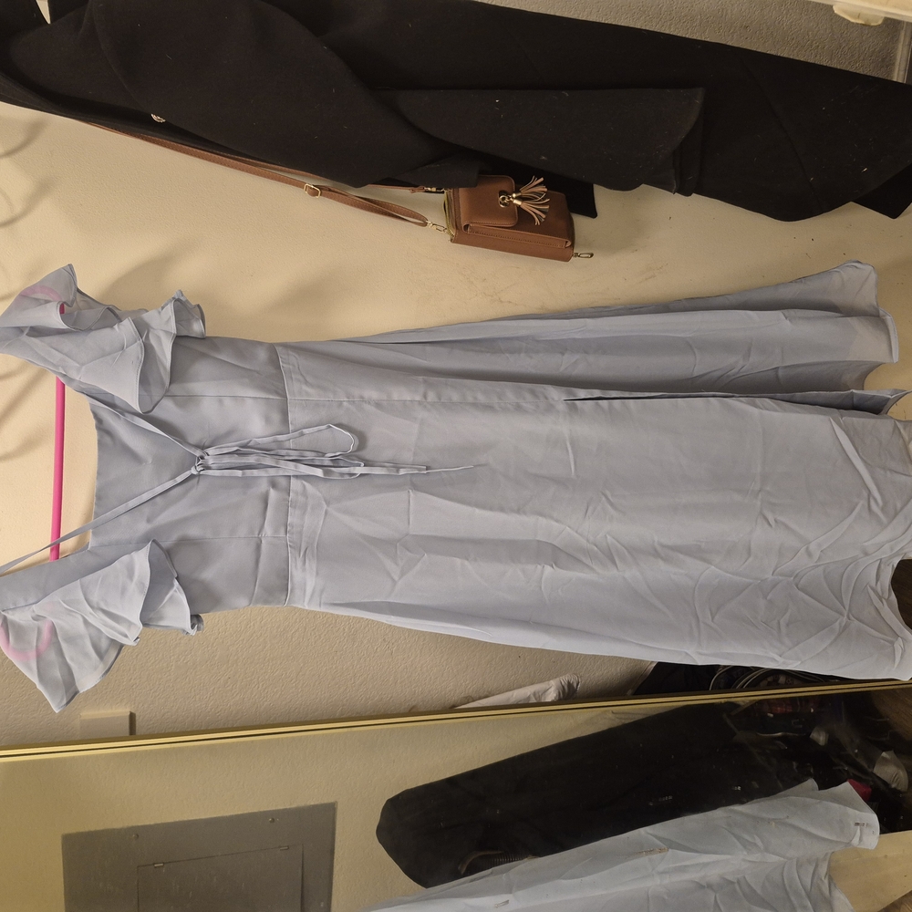 Blue Asymmetrical V-neck Sundress for Wedding Guest